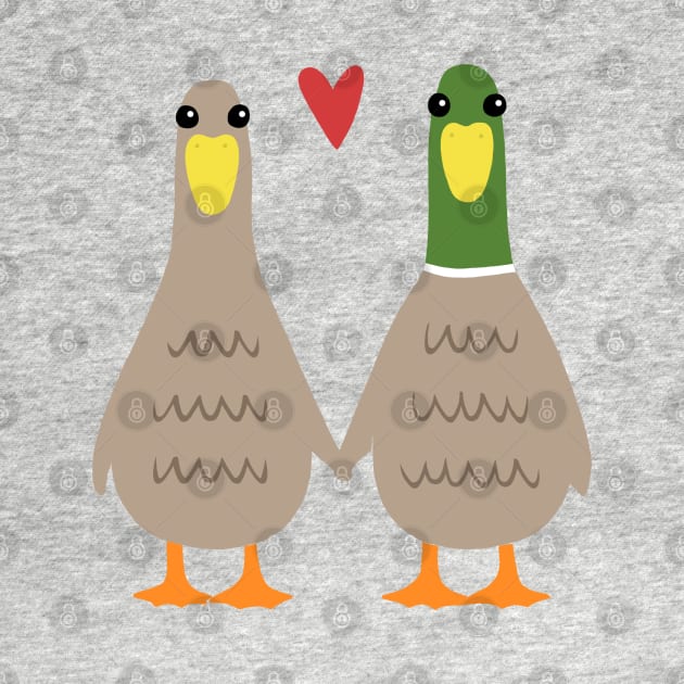 Love Ducks | Cute Ducks Couple Holding Hands with Valentine Heart by Coffee Squirrel